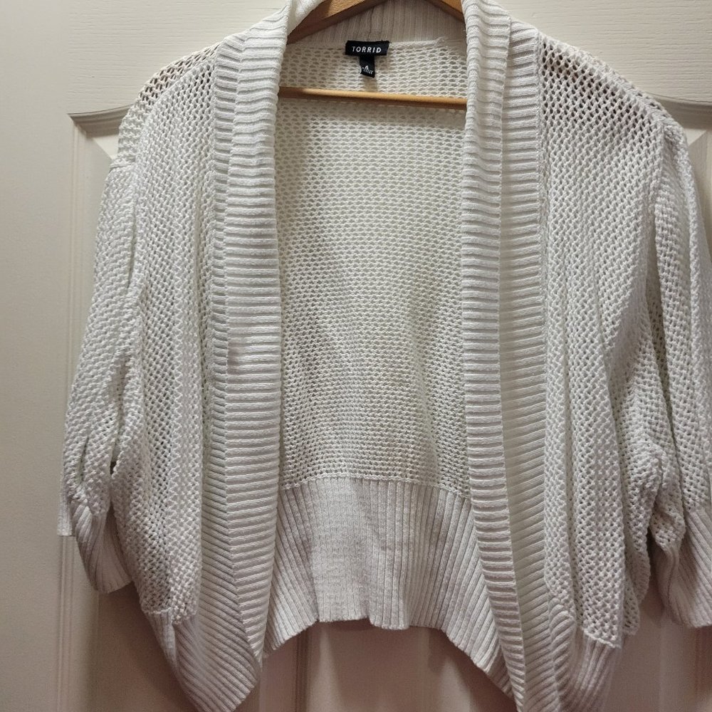 Torrid Cropped Shrug Knit White Sweater
